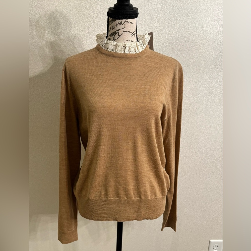 NWT J CREW “TIPPI” LACE COLLAR DETAIL LIGHT SWEATER- SIZE L
